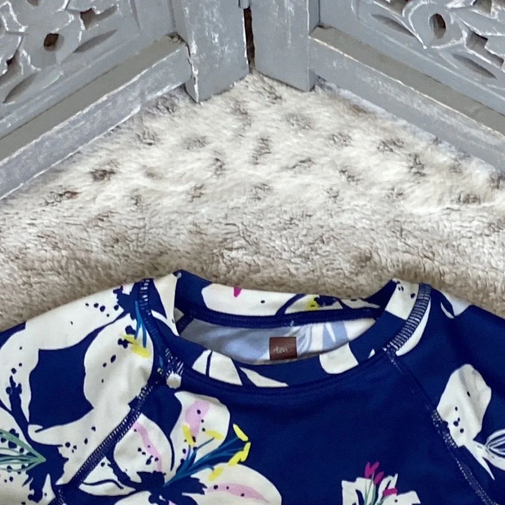 Tea Collection blue swim rashguard girls size 2T tropical beach summer vacation